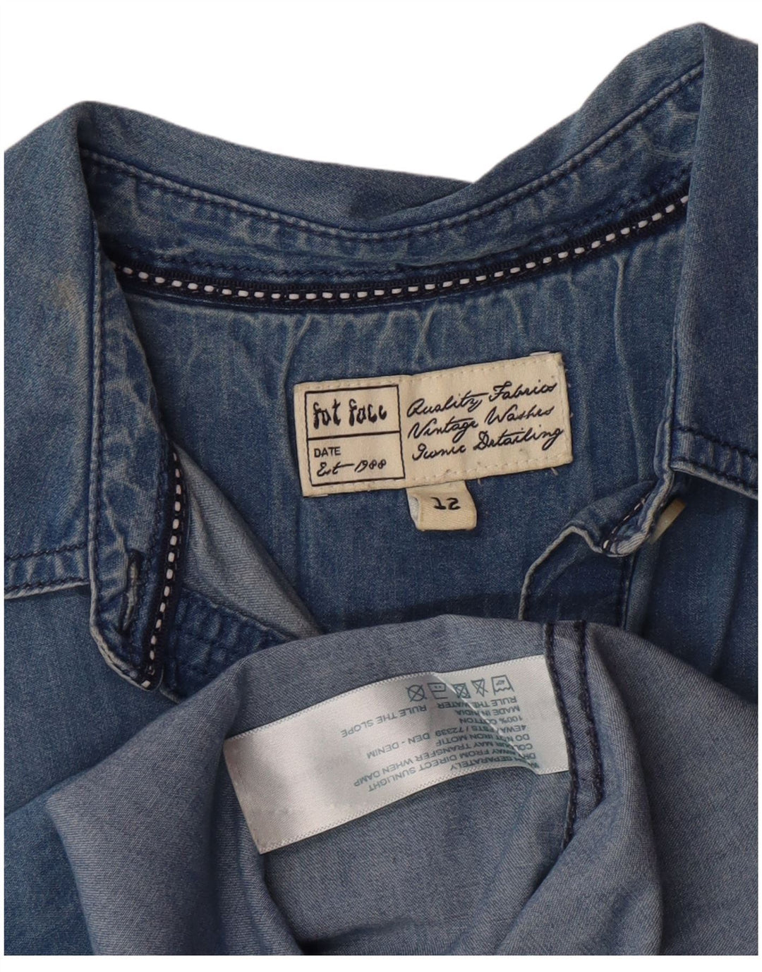 Fat Face Denim-Pulloverhemd für Damen, UK 12, Mittelblau, Baumwolle, Bohemian-Stil