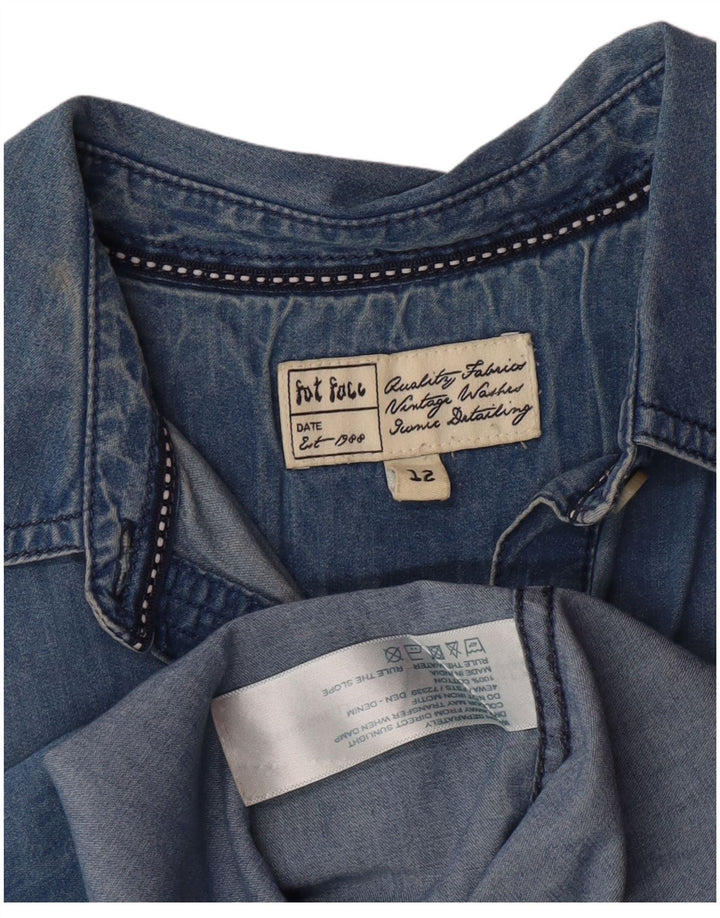 Fat Face Denim-Pulloverhemd für Damen, UK 12, Mittelblau, Baumwolle, Bohemian-Stil