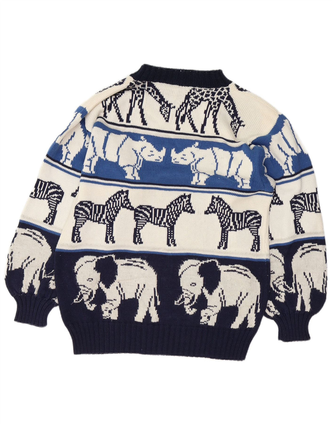 VINTAGE Damen Pullover mit Rundhalsausschnitt UK 18 XL Marineblauer Tierdruck