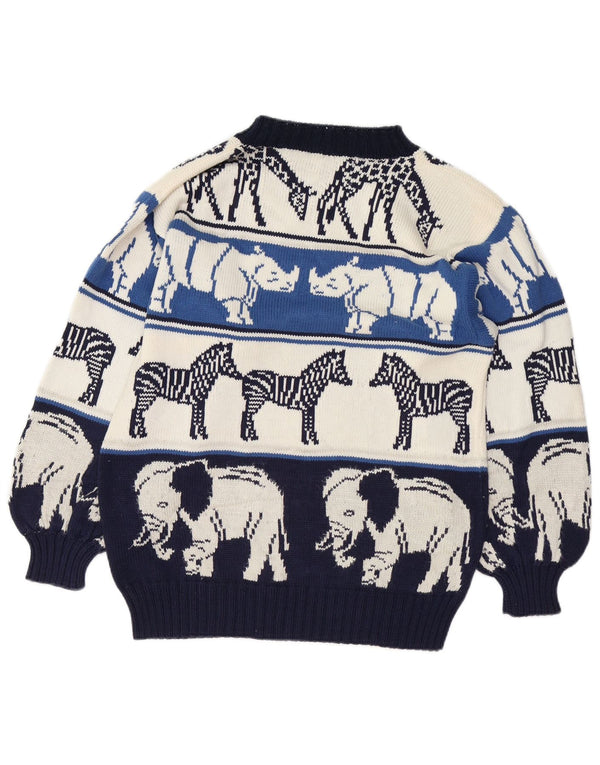 VINTAGE Damen Pullover mit Rundhalsausschnitt UK 18 XL Marineblauer Tierdruck
