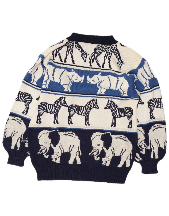 VINTAGE Damen Pullover mit Rundhalsausschnitt UK 18 XL Marineblauer Tierdruck