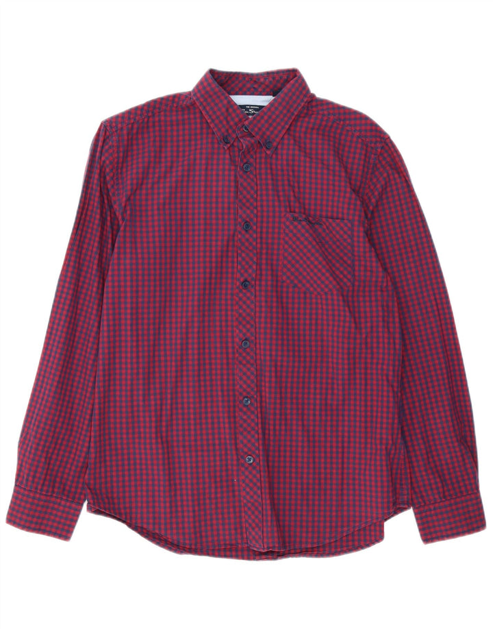 BEN SHERMAN Herrenhemd aus mittelroter Gingham-Baumwolle