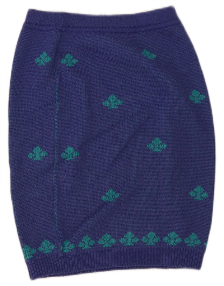Stefanel Damen-Strick-Bleistiftrock W28 Mittelblaue geometrische Wolle