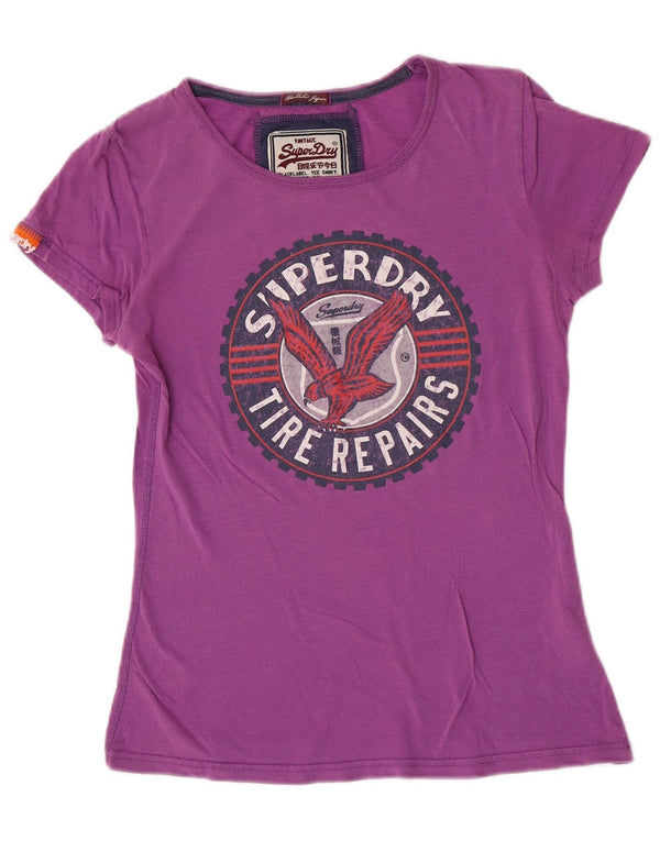 Superdry Damen Grafik-T-Shirt-Oberteil UK 12 Mittellila Baumwolle