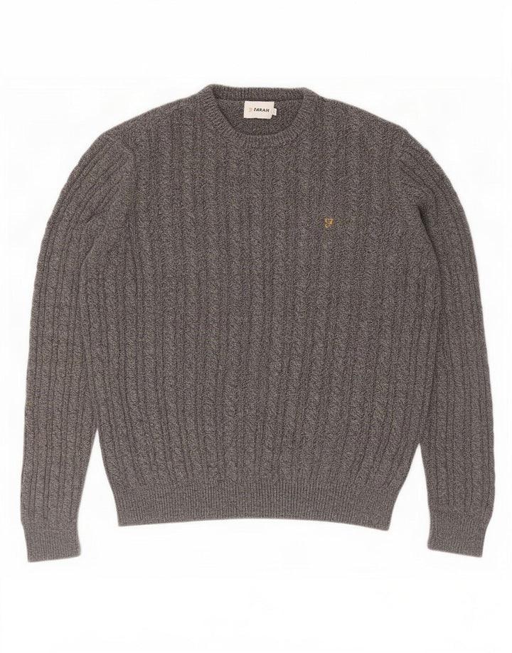 Farah Herren-Pullover mit Rundhalsausschnitt, groß, aus grauer Baumwolle