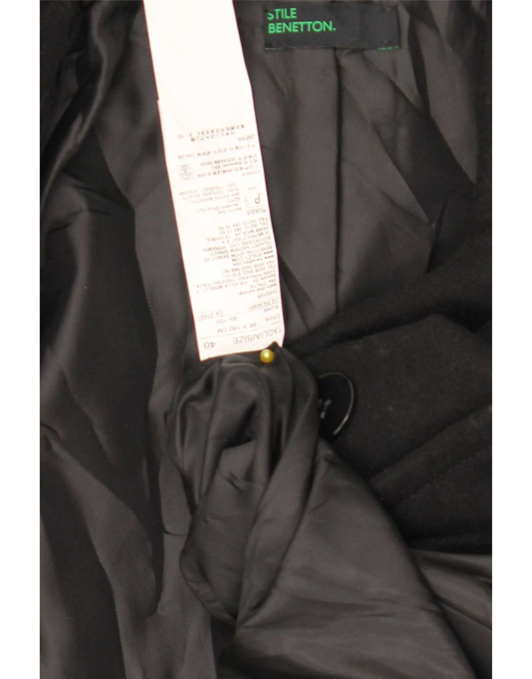 Benetton Damen Mantel IT 40 Small Schwarze Wolle
