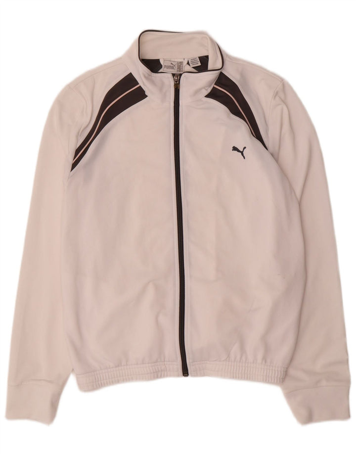 Puma Damen-Trainingsanzug-Top-Jacke, UK 14, groß, weißes Farbblock-Polyester