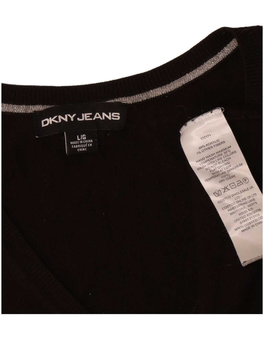Dkny Damen-Pullover, übergroß, mit grafischem V-Ausschnitt, Gr. 40, Größe L, Schwarz