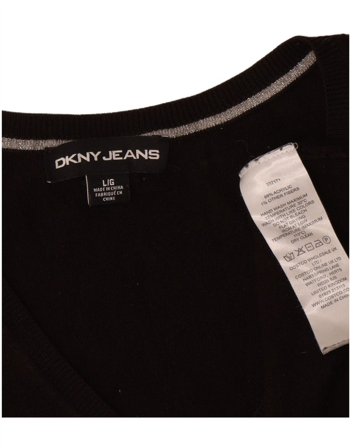 Dkny Damen-Pullover, übergroß, mit grafischem V-Ausschnitt, Gr. 40, Größe L, Schwarz