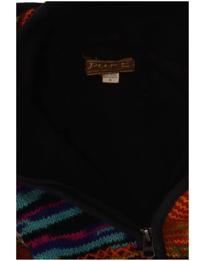 VINTAGE Damen Strickjacke mit Kapuze UK 12 Medium Mehrfarbig gestreift