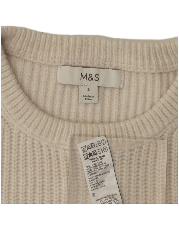 Marks & Spencer Herren-Pullover mit Rundhalsausschnitt, Größe S, cremefarbenes Polyester