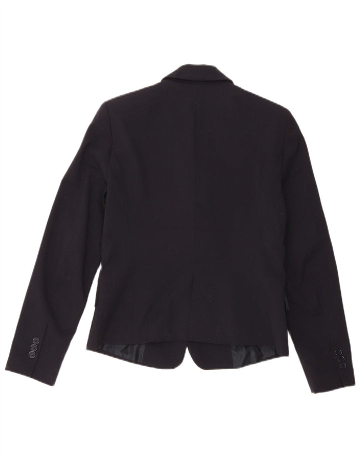 Zara Damen 1-Knopf-Blazerjacke UK 12 Mittelmarineblaues Polyester