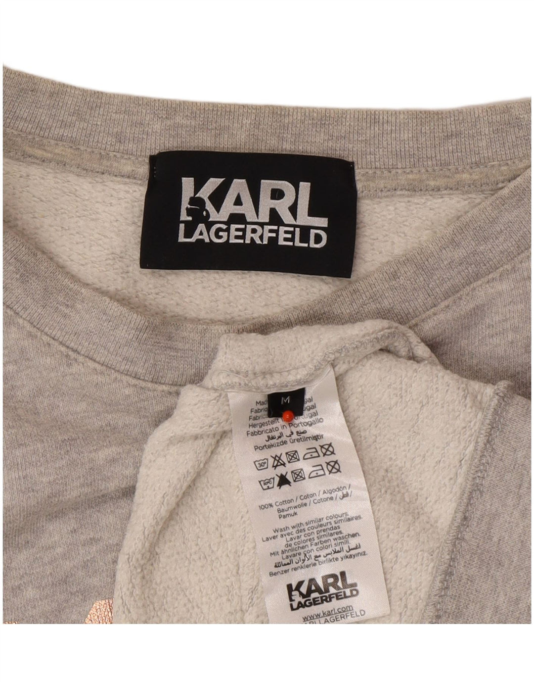 KARL LAGERFELD Womens Graphic Sweatshirt Jumper UK 14 Medium Grey Cotton