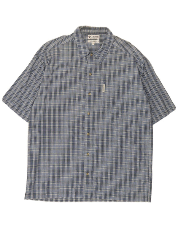 COLUMBIA Mens Short Sleeve Shirt Large Blue Check Cotton