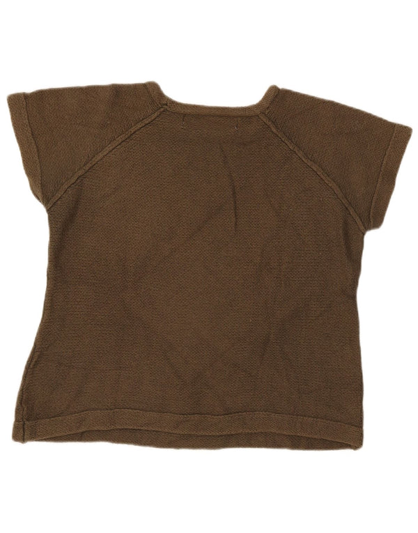 Zara Damen Crop Short Sleeve Boat Neck Pullover Pullover UK 14 Medium Khaki