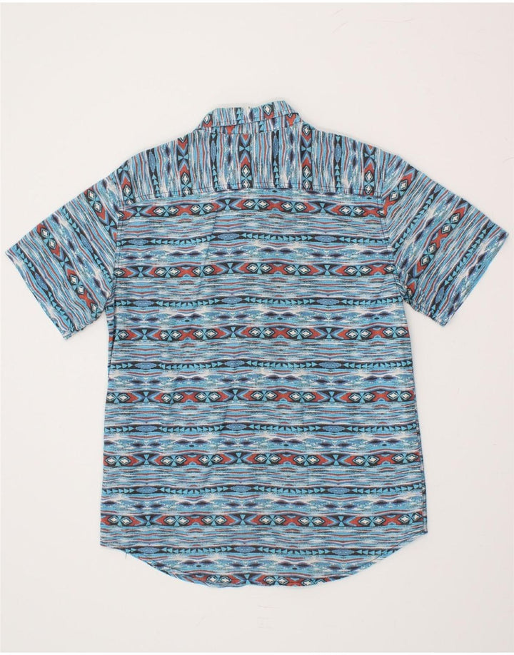 VINTAGE Herren Kurzarmhemd Mittelblau gestreift aus Baumwolle