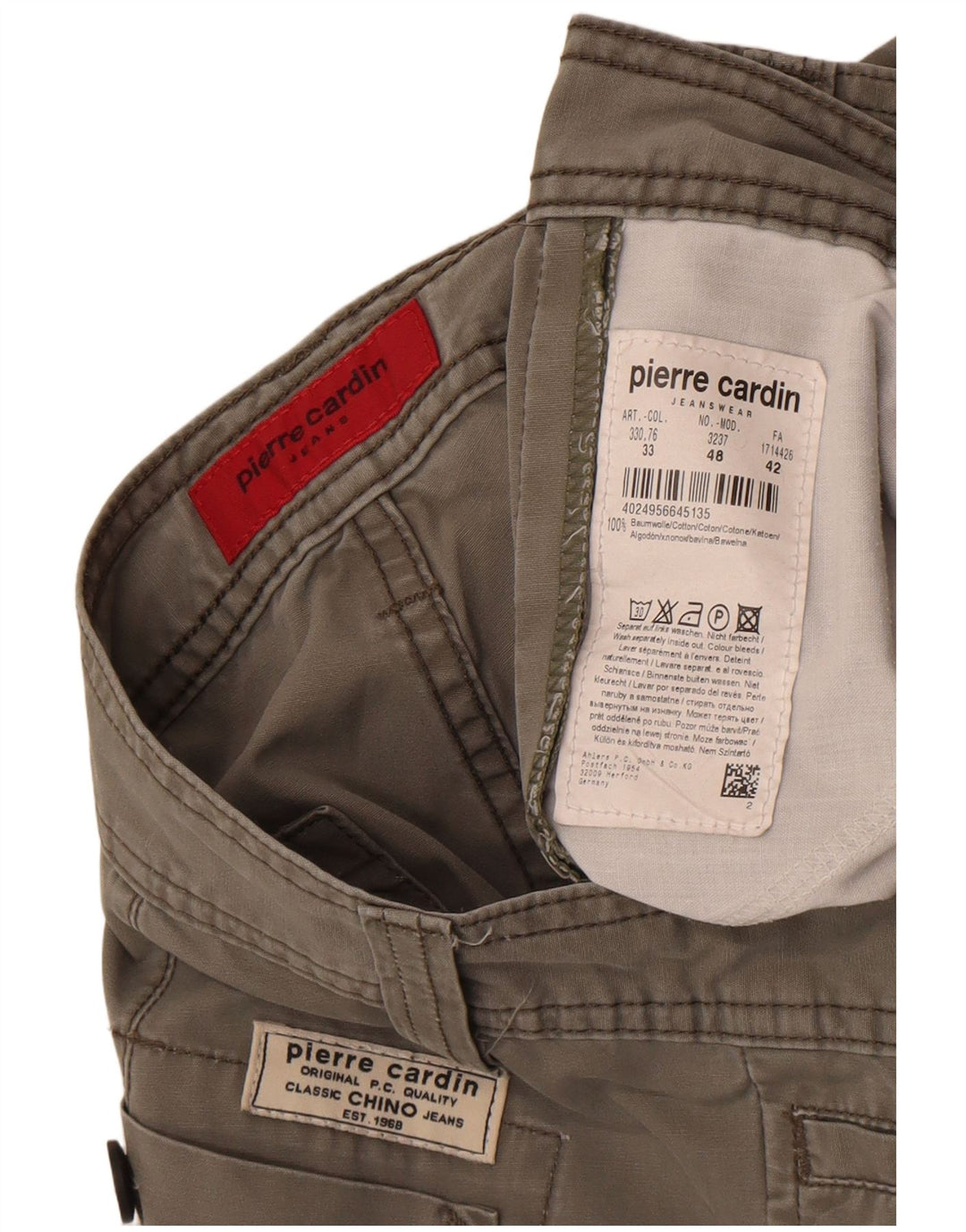 Pierre Cardin Herren Cargo-Bermudashorts W33 mittelgraue Baumwolle