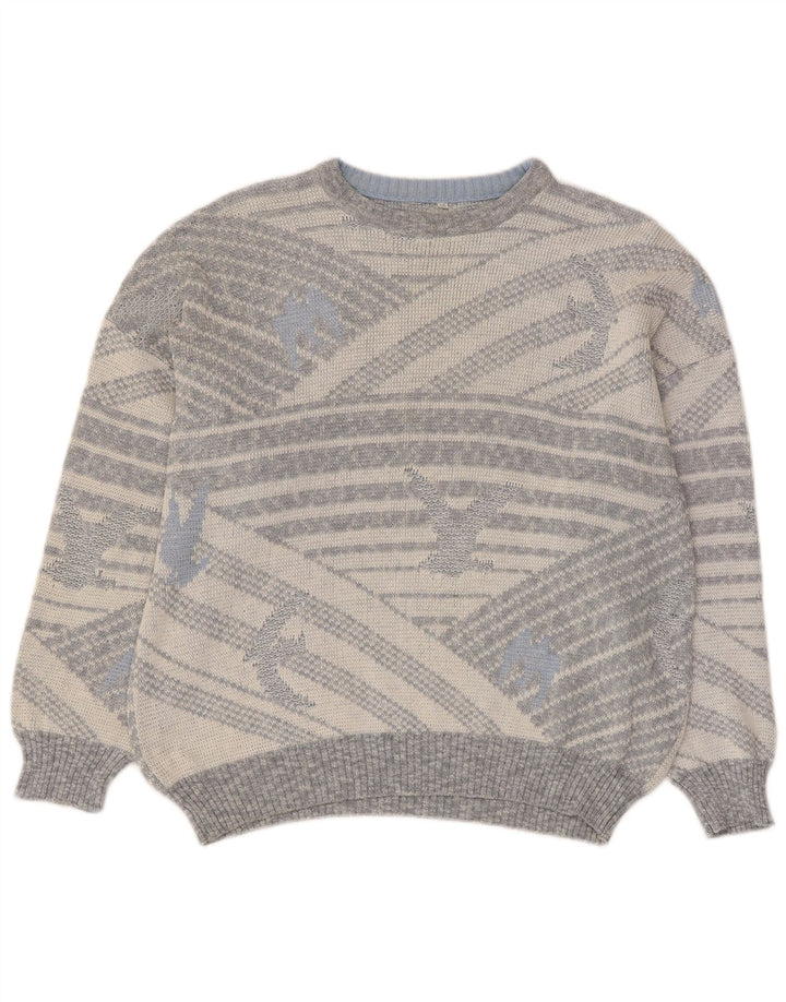 Vintage Herren Pullover mit Rundhalsausschnitt IT 50 Mittelgrau Geometrisch