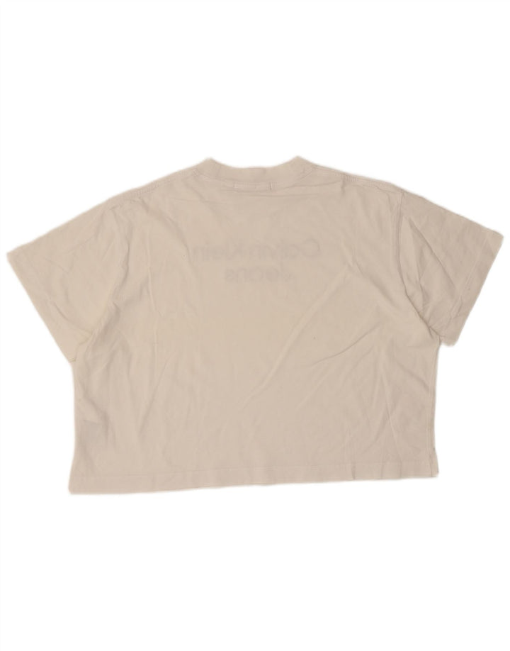 Calvin Klein Jeans Damen Crop Graphic T-Shirt Top UK 14 Mittelweiß