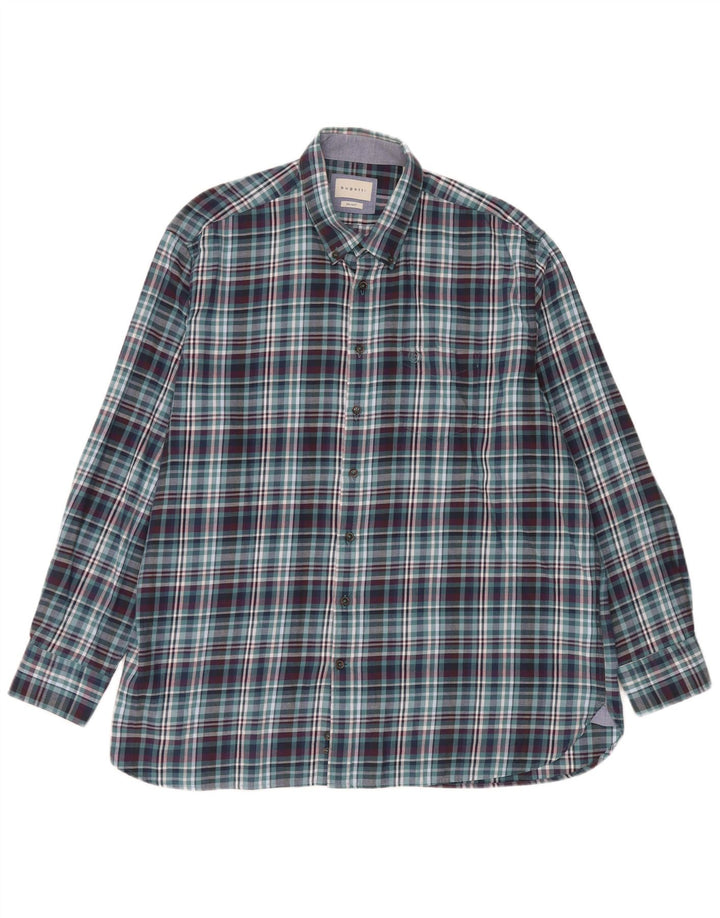 Bugatti Herren-Flanellhemd, Größe 45/46, 2XL, blau kariert, Baumwolle