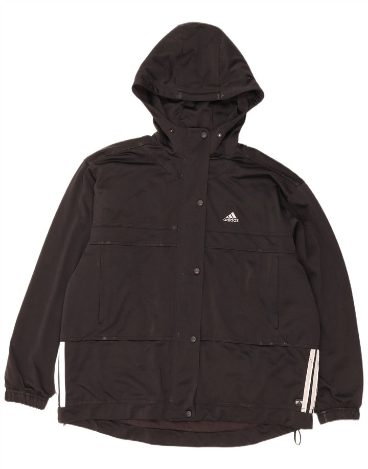 ADIDAS Damen-Trainingsanzug, übergroß, mit Kapuze, Top-Jacke, UK 14, Größe L, Schwarz