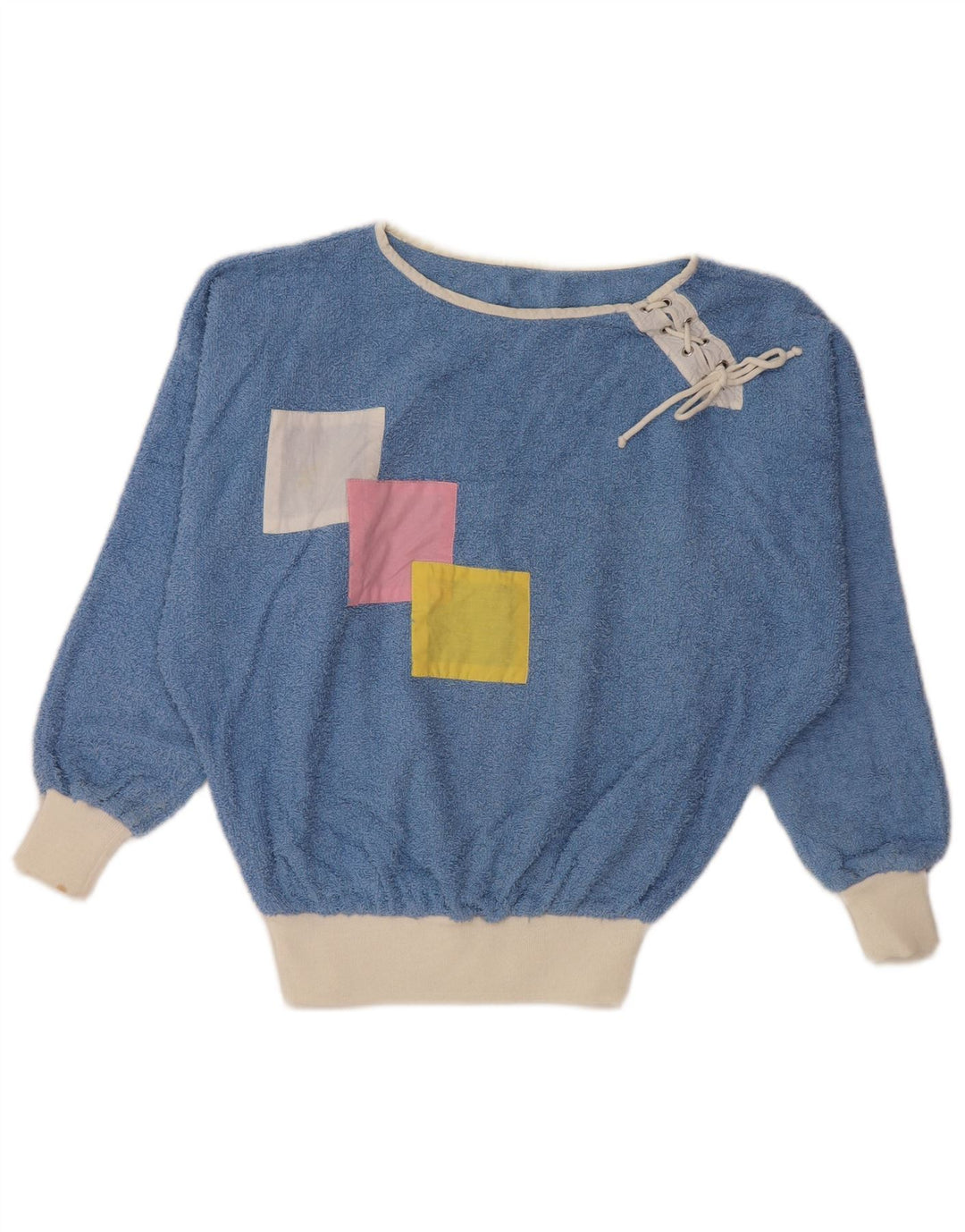 VINTAGE Damen-Pullover mit U-Boot-Ausschnitt, UK 16, Größe L, Blau, Farbblock