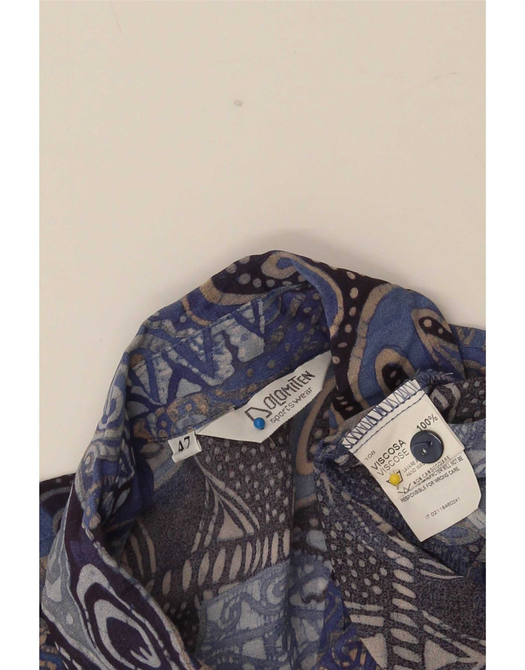 Dolomiten Damen Kurzarm-Hemdbluse IT 47 Large Blau Patchwork