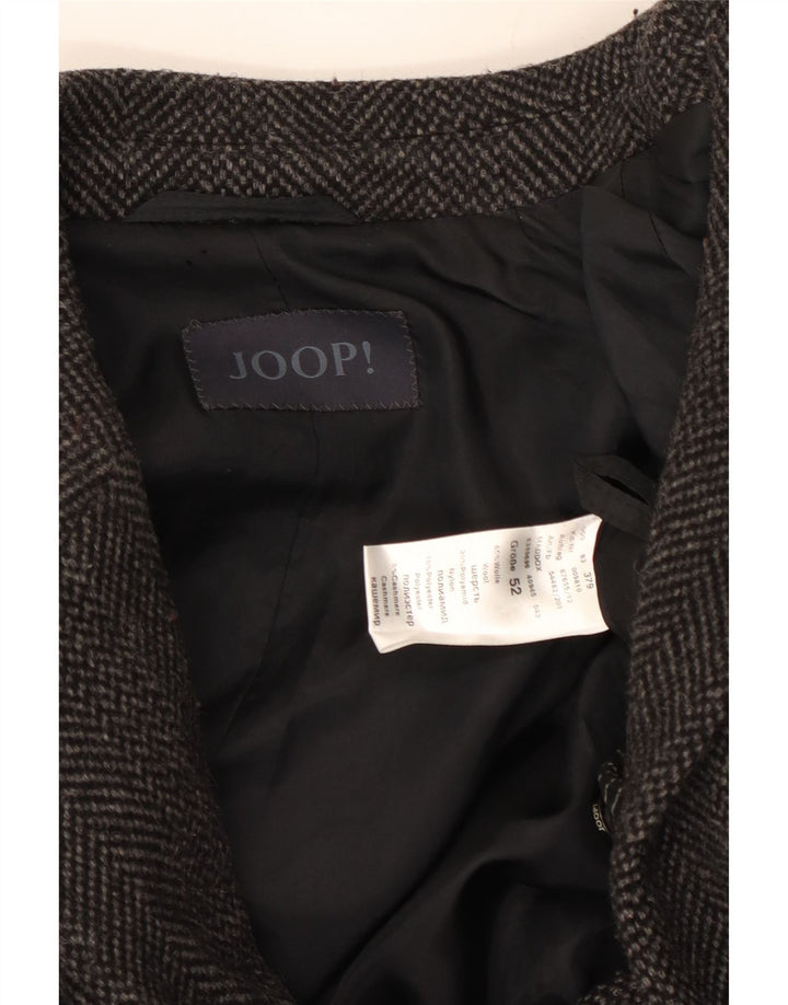 Joop Herrenmantel EU 52 XL Schwarze Wolle mit Fischgrätenmuster