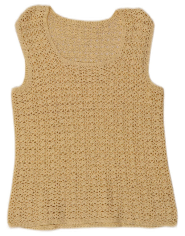 Vintage Damen Crop Häkelweste Tank Top UK 6 XS Gelb