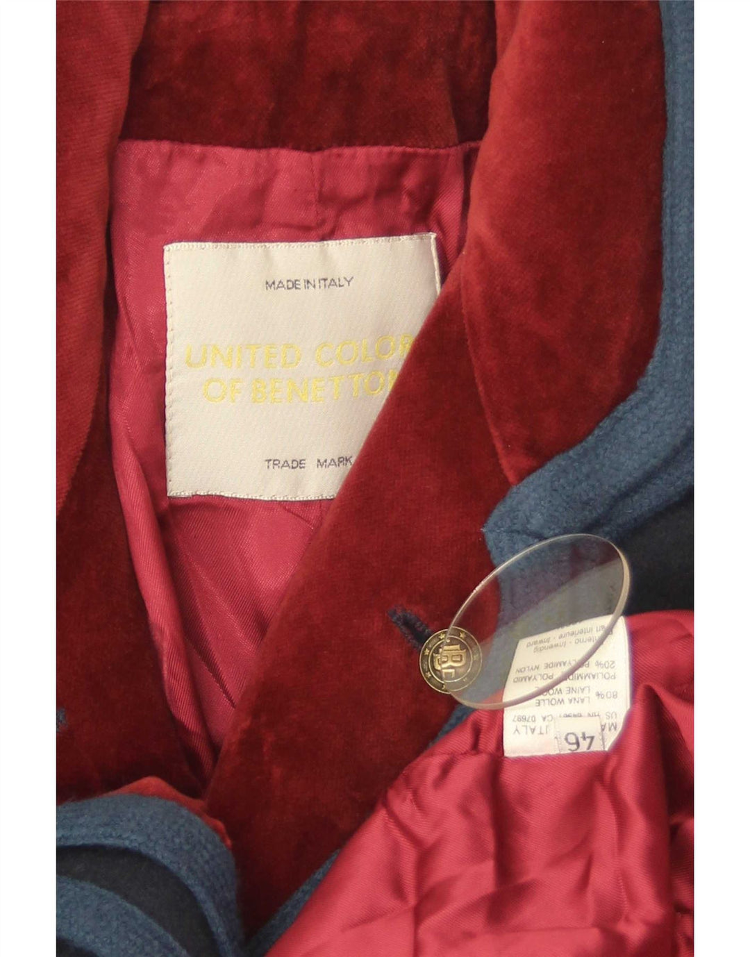 Benetton Damen-Blazerjacke mit 3 Knöpfen, IT 46, große marineblaue Wolle