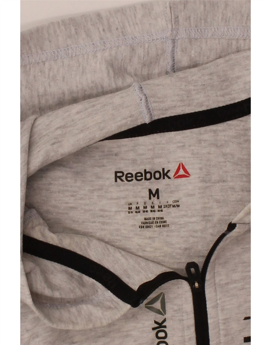 REEBOK Womens Graphic Zip Hoodie Sweater UK 12/14 Medium Grey Vintage Reebok and Second-Hand Reebok from Messina Hembry 