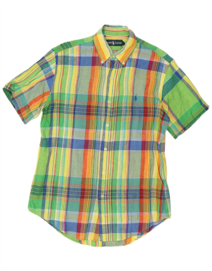 Ralph Lauren Herren-Kurzarmhemd, mittelgroß, mehrfarbig, kariertes Leinen