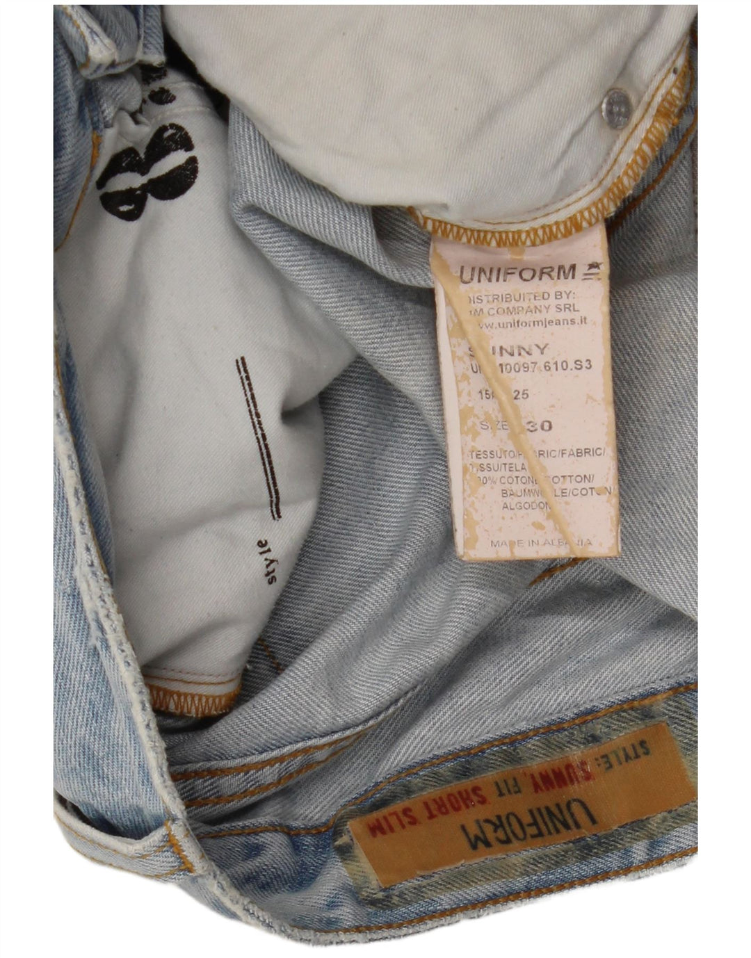 Uniform Herren-Jeansshorts im Distressed-Look, W30, mittelblau, Baumwolle