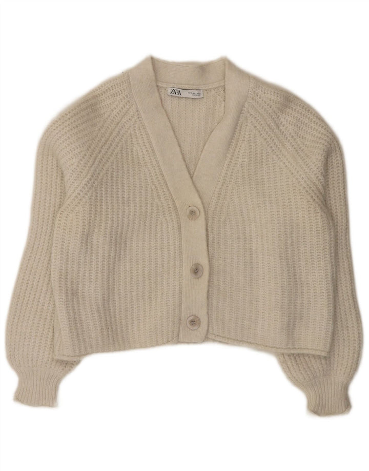 Zara Damen Crop Oversized Cardigan Pullover UK 10 Small Weiß