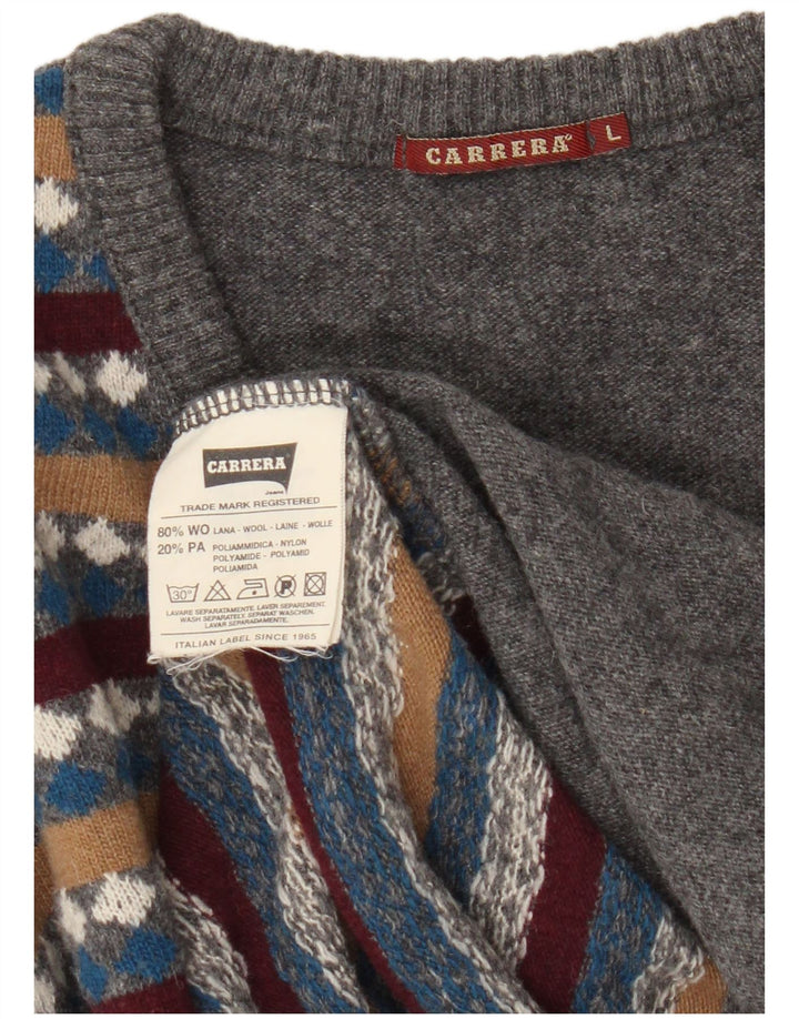 Carrera Herren-Pullover mit V-Ausschnitt, große grau gestreifte Wolle