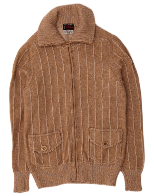 Vintage Mens Cardigan Sweater Small Brown Striped Wool
