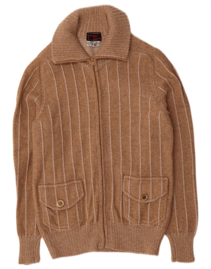 Vintage Herren Cardigan Pullover Kleine braun gestreifte Wolle