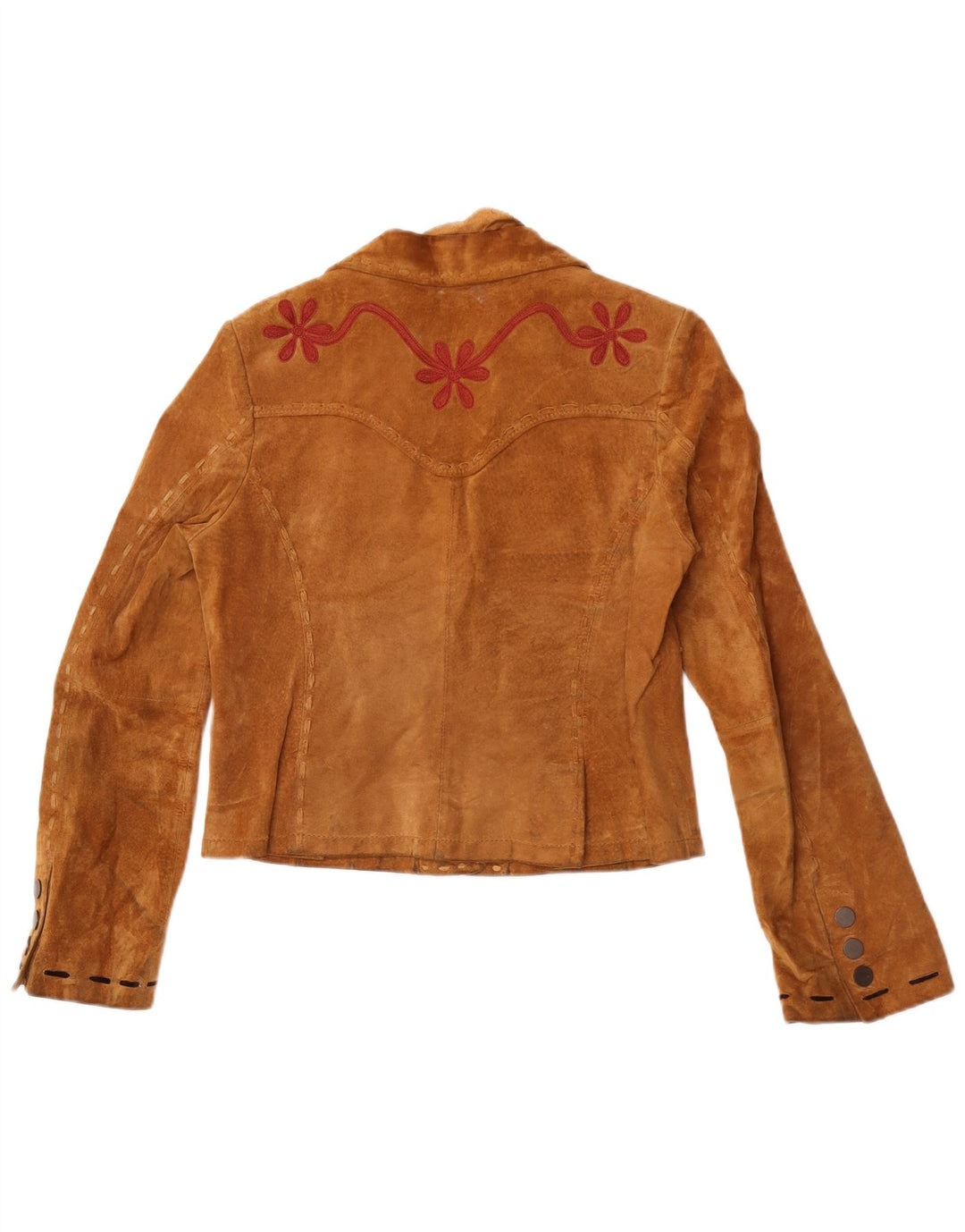 Conbipel Damen Crop Wildlederjacke IT 46 Großes braunes Blumenleder