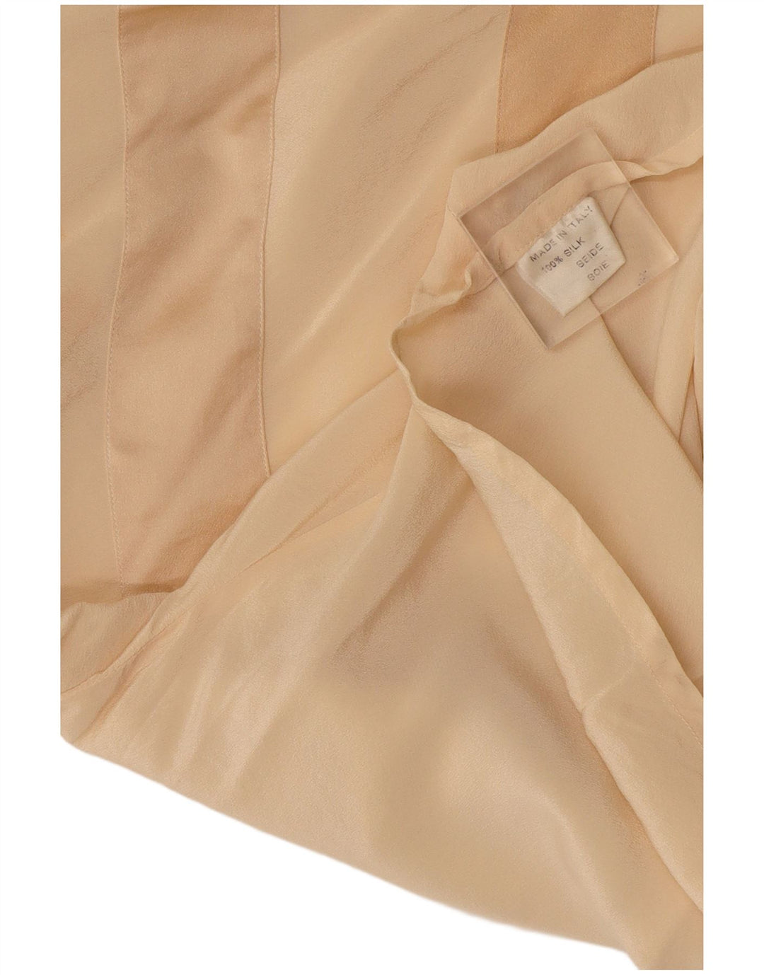 Vintage Damen LangarmBluse Top UK 14 Große beige geometrische Seide