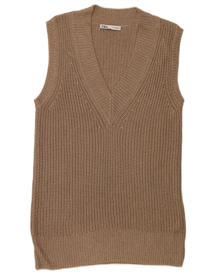 Zara Damen Longline Vest Tank Top UK 14 Mittelbraunes Polyester