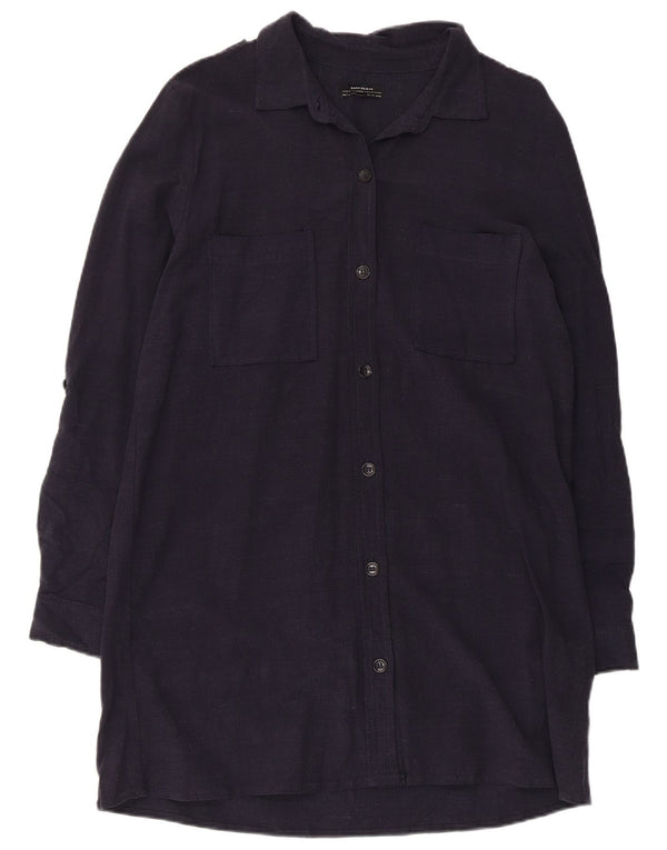 Zara Womens Long Sleeve Shirt Dress UK 16 Large Navy Blue Viscose