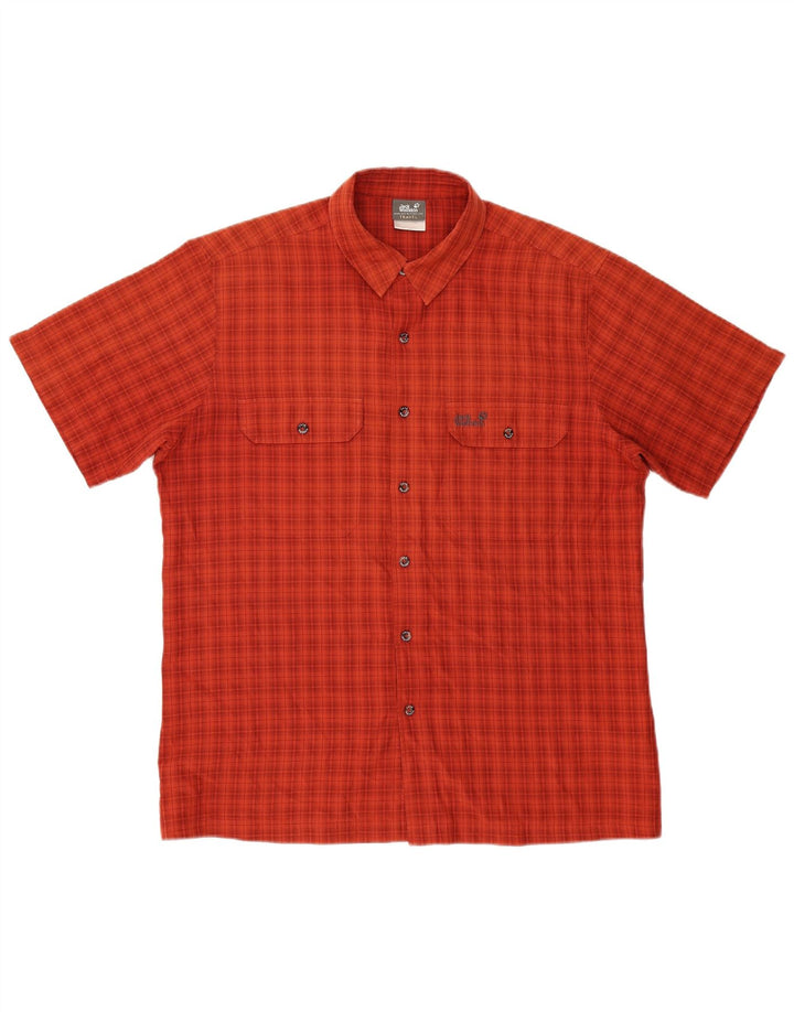 JACK WOLFSKIN Herren Kurzarmhemd UK 40/42 Großes rot kariertes Polyester