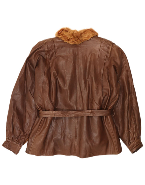 Vintage Damen Lederfelljacke UK 18 XL Braunes Kaninchenfell