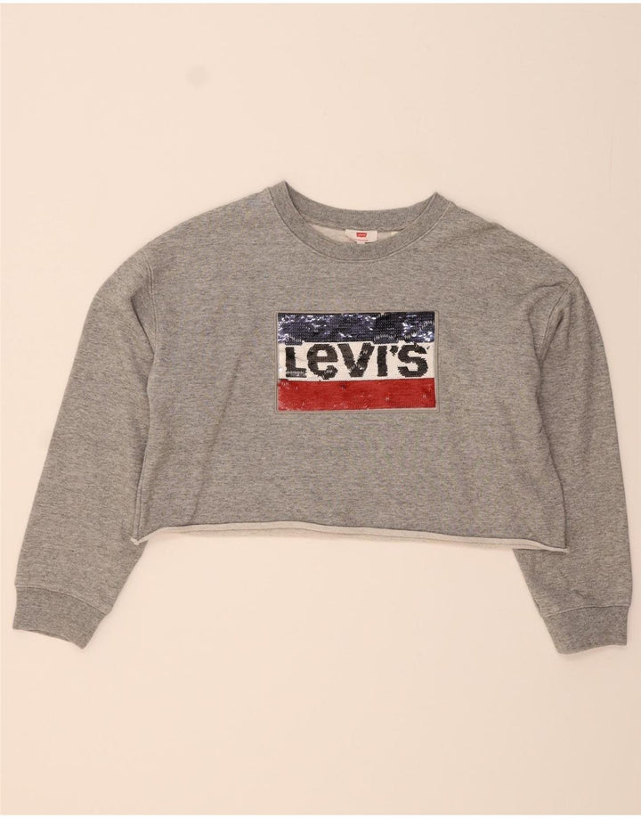 LEVI'S Womens Oversized Graphic Sweatshirt Jumper UK 10 Small Grey Vintage Levi's and Second-Hand Levi's from Messina Hembry 