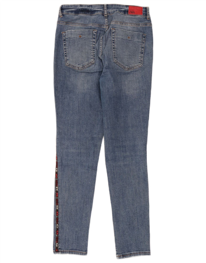 Zara Damen Graphic Skinny Jeans EU 40 Medium W30 L28 Blau