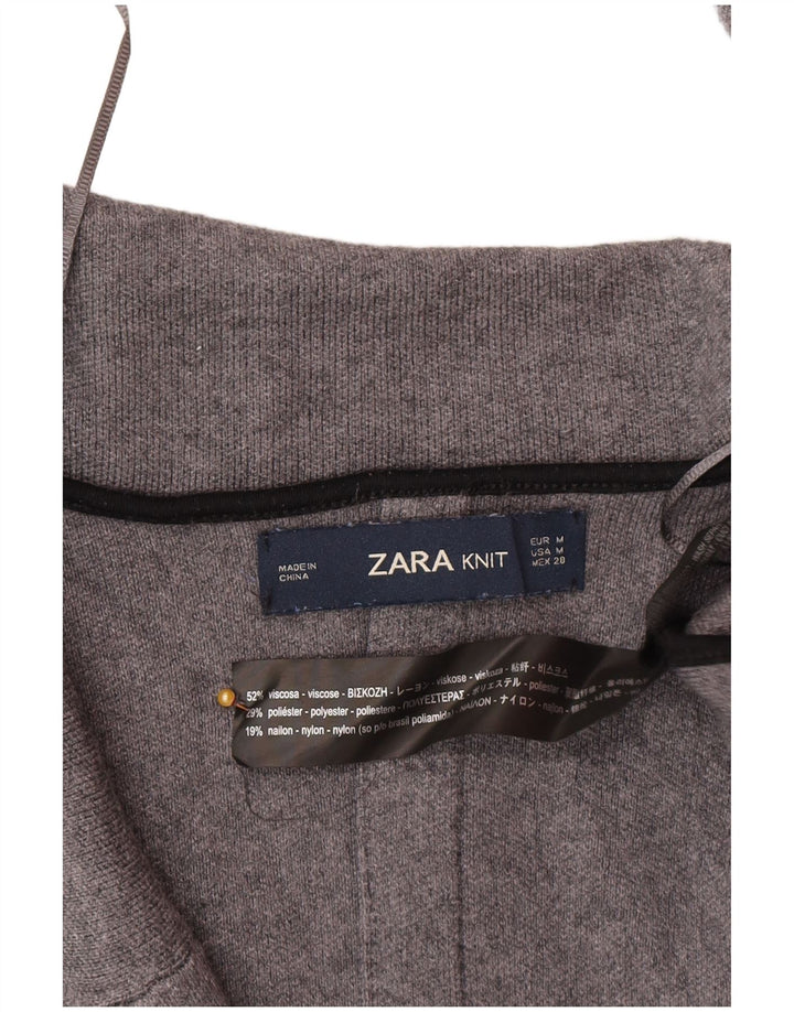 Zara Damen Longline-Cardigan-Pullover UK 14 Mittelgraue Viskose