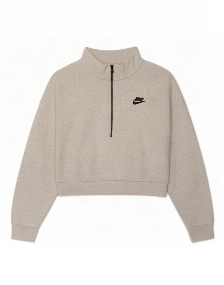 Nike Damen-Sweatshirt, übergroß, kurz geschnitten, mit Reißverschluss, UK 14, Mittelgrau
