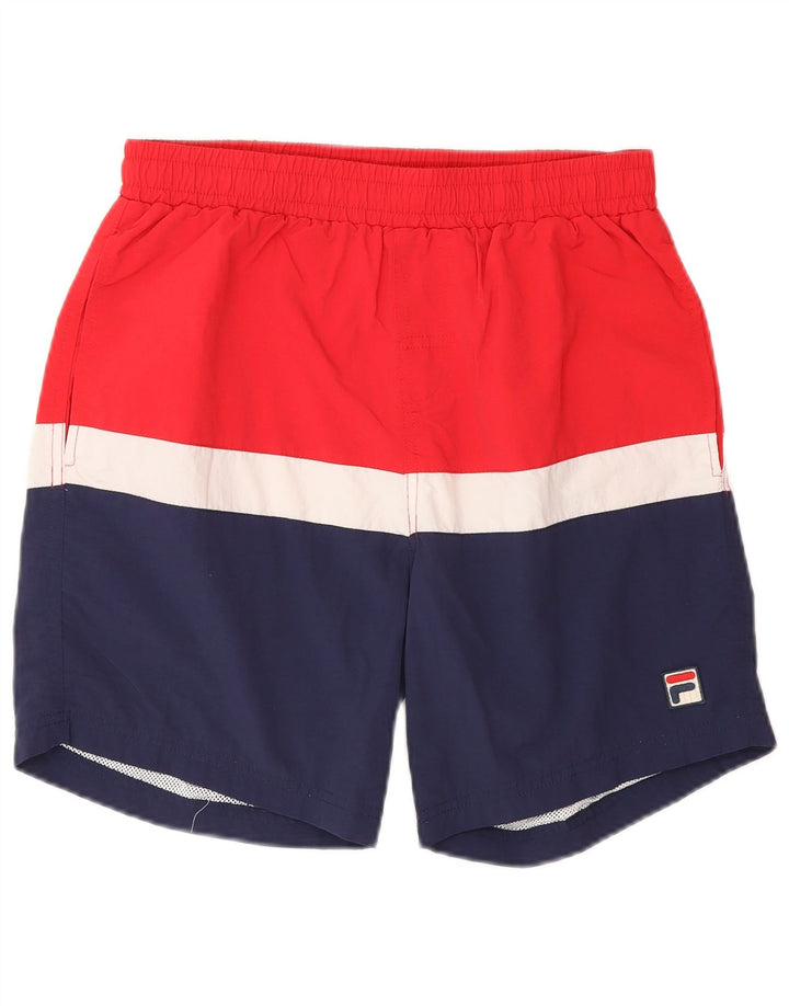 Fila Herren-Badeshorts, klein, rotes Colourblock-Nylon