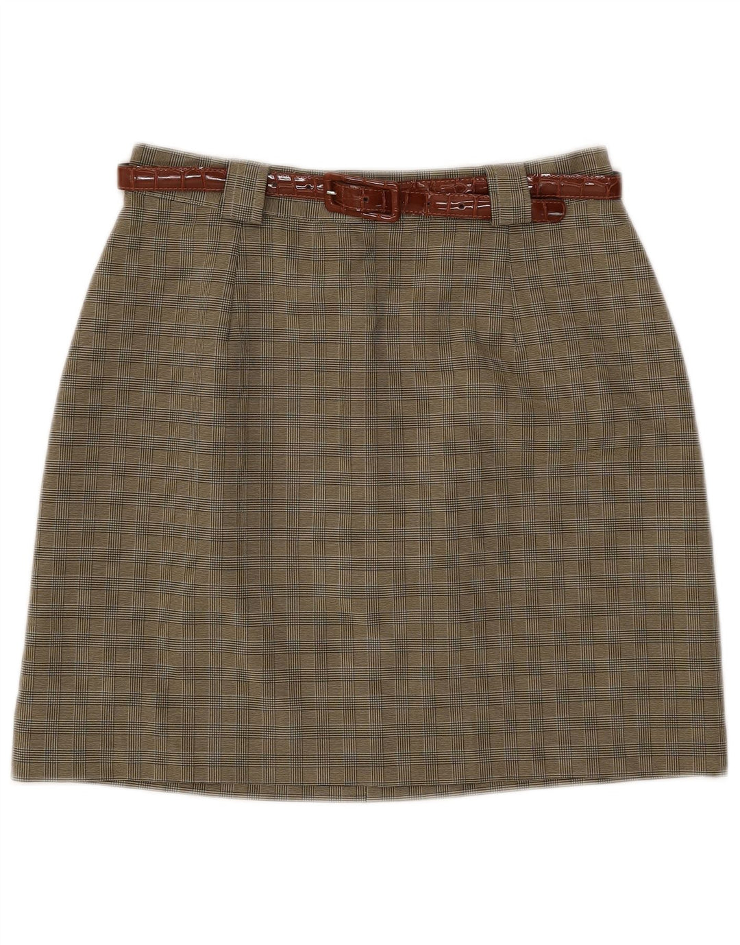 Vintage Damen A-Linienrock IT 46 Groß W28 Khaki Kariert Polyester