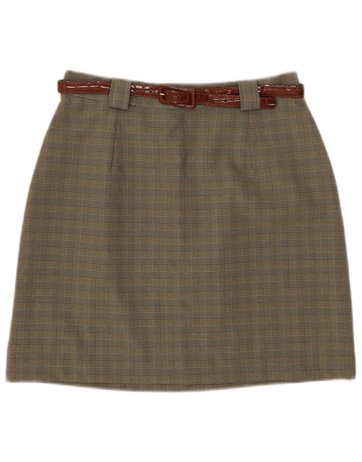 Vintage Damen A-Linienrock IT 46 Groß W28 Khaki Kariert Polyester
